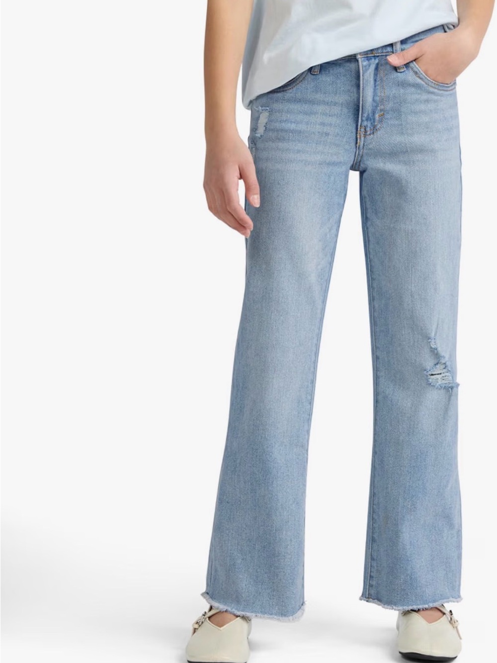Girls 12 Levi's Light Blue Wide Leg Jeans with Frayed Hem